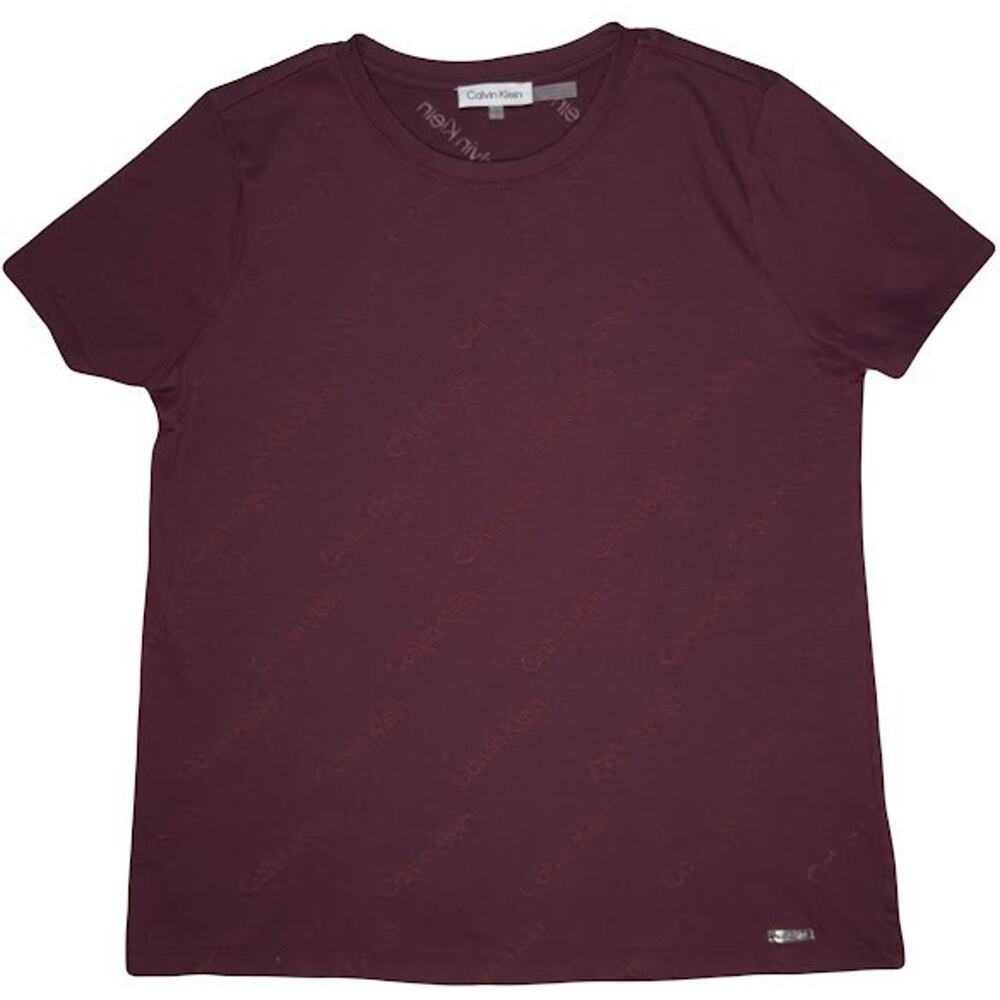 Calvin Klein Women’s T-Shirt Size Medium Burnout-Logo Short Sleeve Sheer Red Tee